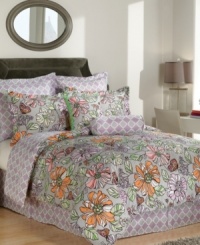 A garden of dreams. Whimsical flowers and fanciful butterflies charm the Eliza comforter set with a decidedly artistic sensibility. A patterned bedskirt, European shams and the comforter reverse accent this carefree set with pops of cool color. What's more, you can flip the comforter to create a new look! (Clearance) A garden of dreams. Whimsical flowers and fanciful butterflies charm the Eliza comforter set with a decidedly artistic sensibility. A patterned bedskirt, European shams and the comforter reverse accent this carefree set with pops of cool color. What's more, you can flip the comforter to create a new look! (Clearance)
