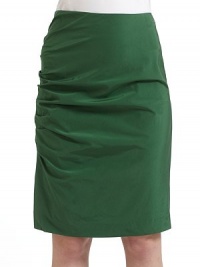 THE LOOKRuched detail down sideInvisible side zip with hook-and-eye closureSlit at side hemTHE FITAbout 22½ longTHE MATERIAL57% polyamide/43% cottonFully linedCARE & ORIGINDry cleanImportedModel shown is 5'10 (177cm) wearing US size 4. THE LOOKRuched detail down sideInvisible side zip with hook-and-eye closureSlit at side hemTHE FITAbout 22½ longTHE MATERIAL57% polyamide/43% cottonFully linedCARE & ORIGINDry cleanImportedModel shown is 5'10 (177cm) wearing US size 4.