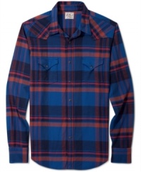 With a stylish slim fit, this Lucky Brands Jeans flannel button down shirt has a look that will make you yell yeehaw! With a stylish slim fit, this Lucky Brands Jeans flannel button down shirt has a look that will make you yell yeehaw!