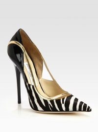 Luxe pony hair mixes with patent and metallic leather in this point toe silhouette with skin-baring cutouts. Lacquered heel, 5 (125mm)Pony hair and patent upper with metallic leather trimPoint toeLeather lining and solePadded insoleMade in Italy Luxe pony hair mixes with patent and metallic leather in this point toe silhouette with skin-baring cutouts. Lacquered heel, 5 (125mm)Pony hair and patent upper with metallic leather trimPoint toeLeather lining and solePadded insoleMade in Italy