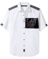 Add some modern style to the mix with this unique button down shirt by Sean John. Add some modern style to the mix with this unique button down shirt by Sean John.