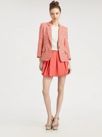 Deconstructed tweed in a shapely single-button blazer, cropped and fitted for a feminine silhouette.Notch collarDefined shouldersFlap pocketsSlightly tapered backAbout 24 from shoulder to hem37% cotton/32% acrylic/10% polyester/10% viscose/9% polyamide/2% polyurethaneDry cleanMade in USA of imported fabricModel shown is 5'10 (177cm) wearing US size Small. Deconstructed tweed in a shapely single-button blazer, cropped and fitted for a feminine silhouette.Notch collarDefined shouldersFlap pocketsSlightly tapered backAbout 24 from shoulder to hem37% cotton/32% acrylic/10% polyester/10% viscose/9% polyamide/2% polyurethaneDry cleanMade in USA of imported fabricModel shown is 5'10 (177cm) wearing US size Small.