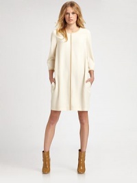 Silky and graphic, in a loose-fitting silhouette accented by nude contrast piping.Jewel necklineThree-quarter sleevesSide slash pocketsContrast pipingConcealed back zipAbout 22 from natural waist53% acetate/47% viscoseDry cleanMade in France of imported fabricModel shown is 5'9 (175cm) wearing US size 4. Silky and graphic, in a loose-fitting silhouette accented by nude contrast piping.Jewel necklineThree-quarter sleevesSide slash pocketsContrast pipingConcealed back zipAbout 22 from natural waist53% acetate/47% viscoseDry cleanMade in France of imported fabricModel shown is 5'9 (175cm) wearing US size 4.