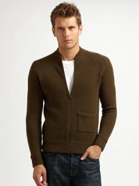 THE LOOKRibbed collarZip frontPatched side pocketRibbed cuffs and hemTHE MATERIALLambswoolCARE & ORIGINDry cleanImported THE LOOKRibbed collarZip frontPatched side pocketRibbed cuffs and hemTHE MATERIALLambswoolCARE & ORIGINDry cleanImported