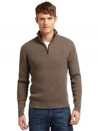 THE LOOKRibbed designStand collarQuarter-zip closureLong sleevesTHE MATERIALAcrylic/wool CARE & ORIGINMachine washImported THE LOOKRibbed designStand collarQuarter-zip closureLong sleevesTHE MATERIALAcrylic/wool CARE & ORIGINMachine washImported