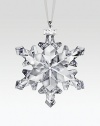 This year's annual ornament is a delightfully detailed, wonderfully collectible snowflake, carefully faceted to catch and reflect the light with endless shimmer.CrystalWhite satin ribbon2012 tagAbout 3.25H X 2.5WMade in Austria