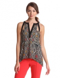 BCBGMAXAZRIA Women's Clementine Woven Sportswear Top, Coral Reef Combo, Medium