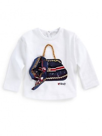 THE LOOKRound necklineLong sleevesEmbellished handbag printChain, rhinestone, ribbon and scarf accentsPrinted logoBack snap closure with keyholeTHE MATERIAL90% cotton/10% elastaneCARE & ORIGINHand washImiported THE LOOKRound necklineLong sleevesEmbellished handbag printChain, rhinestone, ribbon and scarf accentsPrinted logoBack snap closure with keyholeTHE MATERIAL90% cotton/10% elastaneCARE & ORIGINHand washImiported