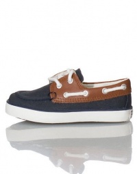 Ralph Lauren Collection Vulcanized Sander SP12 (Infant/Toddler) Navy Wax Canvas/Tan Leather Ralph Lauren Collection Vulcanized Sander SP12 (Infant/Toddler) Navy Wax Canvas/Tan Leather