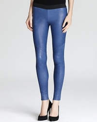 Your inner rock-n-roll diva will run wild in a pair of Alexis leather leggings. In a slim fit with an elasticized waist for optimal wearability. Your inner rock-n-roll diva will run wild in a pair of Alexis leather leggings. In a slim fit with an elasticized waist for optimal wearability.