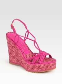 Woven straw wedge and platform add a tweed-like touch to this suede design with braided straps and an adjustable slingback. Woven straw wedge, 5 (125mm)Woven straw platform, 1 (25mm)Compares to a 4 heel (100mm)Suede upperStraw liningRubber solePadded insoleImported Woven straw wedge and platform add a tweed-like touch to this suede design with braided straps and an adjustable slingback. Woven straw wedge, 5 (125mm)Woven straw platform, 1 (25mm)Compares to a 4 heel (100mm)Suede upperStraw liningRubber solePadded insoleImported