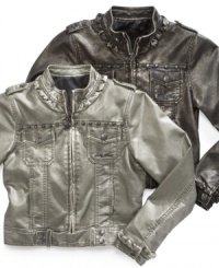Zip her into these biker jackets from Baby Phat, the perfect balance of cute and edgy. Zip her into these biker jackets from Baby Phat, the perfect balance of cute and edgy.