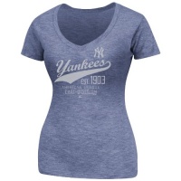 MLB Womens New York Yankees Winners Appeal Navy Melange Short Sleeve Deep V-Neck Tee By Majestic MLB Womens New York Yankees Winners Appeal Navy Melange Short Sleeve Deep V-Neck Tee By Majestic