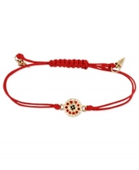 Eye your new favorite bracelet. This RACHEL Rachel Roy bracelet showcases an evil eye charm with glass stone accents. An adjustable red waxed cotton cord holds it all together. Set in worn gold tone mixed metal. Approximate diameter: 1/4 inch. Adjustable from 1 inch to 7-1/4 inches. Eye your new favorite bracelet. This RACHEL Rachel Roy bracelet showcases an evil eye charm with glass stone accents. An adjustable red waxed cotton cord holds it all together. Set in worn gold tone mixed metal. Approximate diameter: 1/4 inch. Adjustable from 1 inch to 7-1/4 inches.