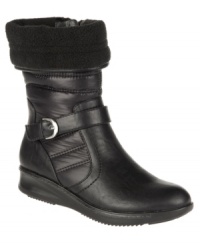 Cold weather beware. You'll be buckled up and ready with these fashionable and functional Westin boots by Naturalizer featuring a fleece cuff. Cold weather beware. You'll be buckled up and ready with these fashionable and functional Westin boots by Naturalizer featuring a fleece cuff.