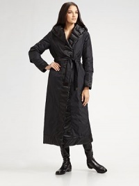 Extra-long construction provides covetable warmth in this clever reversible design.Attached hoodConcealed button frontSide slash pocketsLeather tipped self-tie beltReversibleAbout 47 from shoulder to hemNylon/polyesterMachine washImported of Italian fabricModel shown is 5'10 (177cm) wearing US size 4. Extra-long construction provides covetable warmth in this clever reversible design.Attached hoodConcealed button frontSide slash pocketsLeather tipped self-tie beltReversibleAbout 47 from shoulder to hemNylon/polyesterMachine washImported of Italian fabricModel shown is 5'10 (177cm) wearing US size 4.