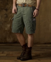 Crafted from faded and frayed cotton chino twill, a classic cargo short looks right at home in the urban jungle with its rugged safari style and utility details. Crafted from faded and frayed cotton chino twill, a classic cargo short looks right at home in the urban jungle with its rugged safari style and utility details.