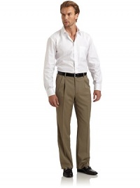THE LOOKBanded waist with belt loopsFront zip with button tab closurePleated frontSide seam pocketsUnfinished hemBack dartsBack button welt pocketsTHE FITLeg openings, 8Rise, about 11Inseam, about 37THE MATERIALWoolPartially linedCARE & ORIGINDry cleanImportedThis item was originally available for purchase at Saks Fifth Avenue OFF 5TH stores. THE LOOKBanded waist with belt loopsFront zip with button tab closurePleated frontSide seam pocketsUnfinished hemBack dartsBack button welt pocketsTHE FITLeg openings, 8Rise, about 11Inseam, about 37THE MATERIALWoolPartially linedCARE & ORIGINDry cleanImportedThis item was originally available for purchase at Saks Fifth Avenue OFF 5TH stores.