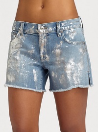 Inspired by a vintage 60's jean, this cropped cut-off style is updated with a painterly silver wash from hip to hem.THE FITSlightly relaxedRise, about 7Inseam, about 3THE DETAILSZip flyFive-pocket styleBack patch pockets98% cotton/2% spandexDry cleanMade in USA of imported fabricModel shown is 5'9 (175cm) wearing US size 4. Inspired by a vintage 60's jean, this cropped cut-off style is updated with a painterly silver wash from hip to hem.THE FITSlightly relaxedRise, about 7Inseam, about 3THE DETAILSZip flyFive-pocket styleBack patch pockets98% cotton/2% spandexDry cleanMade in USA of imported fabricModel shown is 5'9 (175cm) wearing US size 4.