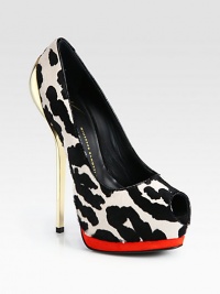 A gleaming metal heel heightens this lush calf hair design, with a contrasting suede platform and fine patent trim. Metal heel, 5½ (140mm)Suede-covered platform, 1¾ (45mm)Compares to a 3¾ heel (50mm)Calf hair upper with patent leather trimPeep toeLeather lining and solePadded insoleMade in Italy A gleaming metal heel heightens this lush calf hair design, with a contrasting suede platform and fine patent trim. Metal heel, 5½ (140mm)Suede-covered platform, 1¾ (45mm)Compares to a 3¾ heel (50mm)Calf hair upper with patent leather trimPeep toeLeather lining and solePadded insoleMade in Italy