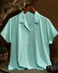 Tri-Mountain Women's Waffle-Weave Classic Camp Shirt, Aqua, Large Tri-Mountain Women's Waffle-Weave Classic Camp Shirt, Aqua, Large