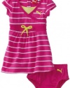Puma - Kids Baby-girls Infant Jersey Stripe Dress And Diaper Set, Pink, 24 Months