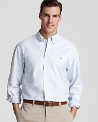 A stripe oxford from Vineyard Vines adds preppy distinction to your wardrobe in crisp comfortable cotton, tailored for a classic fit. A stripe oxford from Vineyard Vines adds preppy distinction to your wardrobe in crisp comfortable cotton, tailored for a classic fit.