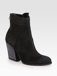 Downtown cool style made of ultra-soft suede, finished with exposed zippers and a towering stacked heel. Stacked heel, 4 (100mm)Suede upperFront and back zipLeather lining and solePadded insoleImported Downtown cool style made of ultra-soft suede, finished with exposed zippers and a towering stacked heel. Stacked heel, 4 (100mm)Suede upperFront and back zipLeather lining and solePadded insoleImported