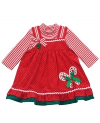 She'll be the sweetest treat around in this darling striped shirt and jumper dress from Rare Editions. She'll be the sweetest treat around in this darling striped shirt and jumper dress from Rare Editions.