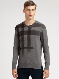 A simple, sophisticated addition to any casual wardrobe, shaped in a superior blend of cashmere and cotton, accented by a clean, check pattern for a signature look.CrewneckRibbed knit cuffs and hem50% cashmere/50% cottonDry cleanImported A simple, sophisticated addition to any casual wardrobe, shaped in a superior blend of cashmere and cotton, accented by a clean, check pattern for a signature look.CrewneckRibbed knit cuffs and hem50% cashmere/50% cottonDry cleanImported