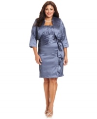 R&M Richards dress and jacket set is perfectly polished for your next special occasion. An empire waist looks flattering and a cascading ruffle at one side is extra festive! R&M Richards dress and jacket set is perfectly polished for your next special occasion. An empire waist looks flattering and a cascading ruffle at one side is extra festive!