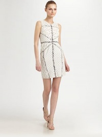 Textural patchwork lace, criss-crossed with bands of contrast trim for a modern, architectural edge.Jewel necklineSleevelessPanel constructionContrast tape trimConcealed back zipAbout 23¾ from natural waist80% cotton/20% nylonDry cleanImportedModel shown is 5'10½(179cm)wearing US size 4. Textural patchwork lace, criss-crossed with bands of contrast trim for a modern, architectural edge.Jewel necklineSleevelessPanel constructionContrast tape trimConcealed back zipAbout 23¾ from natural waist80% cotton/20% nylonDry cleanImportedModel shown is 5'10½(179cm)wearing US size 4.