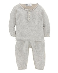 A luxurious set for baby features an adorable sweater and matching pant rendered in sumptuous cotton knit for style and comfort. A luxurious set for baby features an adorable sweater and matching pant rendered in sumptuous cotton knit for style and comfort.