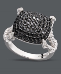 Shape up with a little extra shine. Bold, black diamonds (9/10 ct. t.w.) provide a square silhouette, while white diamonds (1/10 ct. t.w.) sparkle at the shoulders of this chic cocktail ring. Crafted in sterling silver. Size 7. Shape up with a little extra shine. Bold, black diamonds (9/10 ct. t.w.) provide a square silhouette, while white diamonds (1/10 ct. t.w.) sparkle at the shoulders of this chic cocktail ring. Crafted in sterling silver. Size 7.
