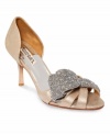 Badgley Mischka's Vita evening pumps are great for those memorable nights out. They feature a sexy two-piece silhouette with a beaded embellished bow across the vamp.