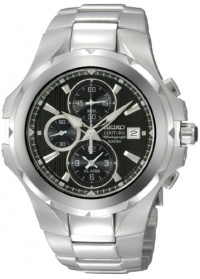 Seiko Men's SNAD53 Coutura Alarm Chronograph Silver-Tone Black   Dial Watch