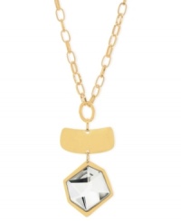 Stylish statements take shape on this necklace from Robert Lee Morris. Crafted from gold-tone mixed metal, the necklace dazzles with a radiant glass stone pendant beneath a resplendent rectangle. Approximate length: 17 inches + 3-inch extender. Approximate drop: 3-1/2 inches. Stylish statements take shape on this necklace from Robert Lee Morris. Crafted from gold-tone mixed metal, the necklace dazzles with a radiant glass stone pendant beneath a resplendent rectangle. Approximate length: 17 inches + 3-inch extender. Approximate drop: 3-1/2 inches.