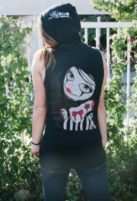 Women's Anabella by Dottie Gleason Punk Goth Carnie Doll Tattoo Artwork Sleeveless Hoodie Pullover Black Vest Women's Anabella by Dottie Gleason Punk Goth Carnie Doll Tattoo Artwork Sleeveless Hoodie Pullover Black Vest