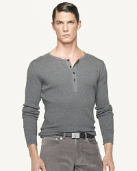 An exquisite layering essential, a classic Henley shirt is rendered in a trim, modern fit from luxuriously ribbed Pima cotton. An exquisite layering essential, a classic Henley shirt is rendered in a trim, modern fit from luxuriously ribbed Pima cotton.