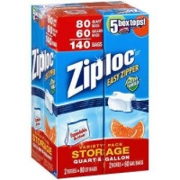 Ziploc Easy Zipper Quart & Gallon Variety Pack, 140 Bags