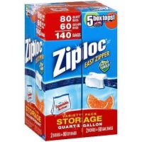 Ziploc Easy Zipper Quart & Gallon Variety Pack, 140 Bags Ziploc Easy Zipper Quart & Gallon Variety Pack, 140 Bags