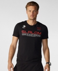 A lightweight crew neck is rendered in soft, breathable cotton jersey with eye-catching graphic details at the chest and back for modern, athletic appeal. A lightweight crew neck is rendered in soft, breathable cotton jersey with eye-catching graphic details at the chest and back for modern, athletic appeal.