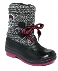 A most feminine chunky style. Roxy's Powder booties are waterproof with colorful contrasting details and adjustable laces on the vamp. A most feminine chunky style. Roxy's Powder booties are waterproof with colorful contrasting details and adjustable laces on the vamp.