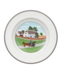 A farmer takes his turkey to market on this Design Naif rim soup bowl, featuring premium Villeroy & Boch porcelain. A farmer takes his turkey to market on this Design Naif rim soup bowl, featuring premium Villeroy & Boch porcelain.