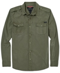 3rd & Army takes the starch out of the military look, making this long-sleeved shirt out of soft touch-coated cotton poplin done in a pigment dye. 3rd & Army takes the starch out of the military look, making this long-sleeved shirt out of soft touch-coated cotton poplin done in a pigment dye.