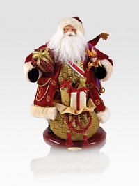 Festive keepsake that will last season after season, resting atop a sturdy wooden stand. Wood and fabric18 tallHandmade and hand-paintedImported Festive keepsake that will last season after season, resting atop a sturdy wooden stand. Wood and fabric18 tallHandmade and hand-paintedImported