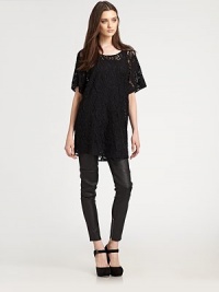 Boxy t-shirt dress crafted from the finest lace for a look that's vintage-inspired and undeniably exquisite. RoundneckOversized short sleevesAbout 14 from natural waist67% wool/33% nylonDry cleanImportedModel shown is 5'10 (177cm) wearing US size Small. Boxy t-shirt dress crafted from the finest lace for a look that's vintage-inspired and undeniably exquisite. RoundneckOversized short sleevesAbout 14 from natural waist67% wool/33% nylonDry cleanImportedModel shown is 5'10 (177cm) wearing US size Small.