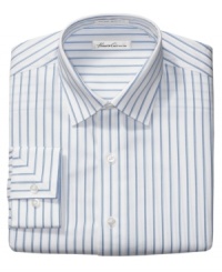 Create long, lean lines in your work wardrobe with this classic striped shirt from Kenneth Cole New York. Create long, lean lines in your work wardrobe with this classic striped shirt from Kenneth Cole New York.