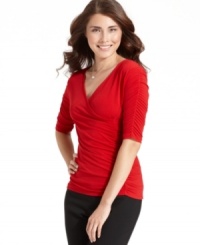 Style&co.'s ruched silhouette ensures a flattering fit. Try with sleek black pants or tucked into a skirt! Style&co.'s ruched silhouette ensures a flattering fit. Try with sleek black pants or tucked into a skirt!