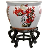 Oriental Furniture Japanese Art Design Planter Jardinaire, 18-Inch Oriental Porcelain Fishbowl, Cherry Blossom, Stand Not Included Oriental Furniture Japanese Art Design Planter Jardinaire, 18-Inch Oriental Porcelain Fishbowl, Cherry Blossom, Stand Not Included